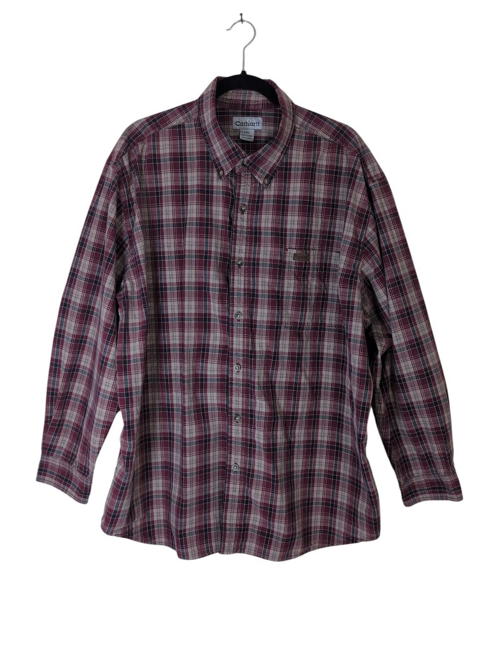 Carhartt Plaid Shirt‎ Men's 2XL Button Down Leather Patch Pocket Business Casual